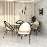 Urbane Dining Chair with Vinyl Fabric Seat and Wicker/Vinyl Backrest in Black Stainless Steel - Elax Furniture