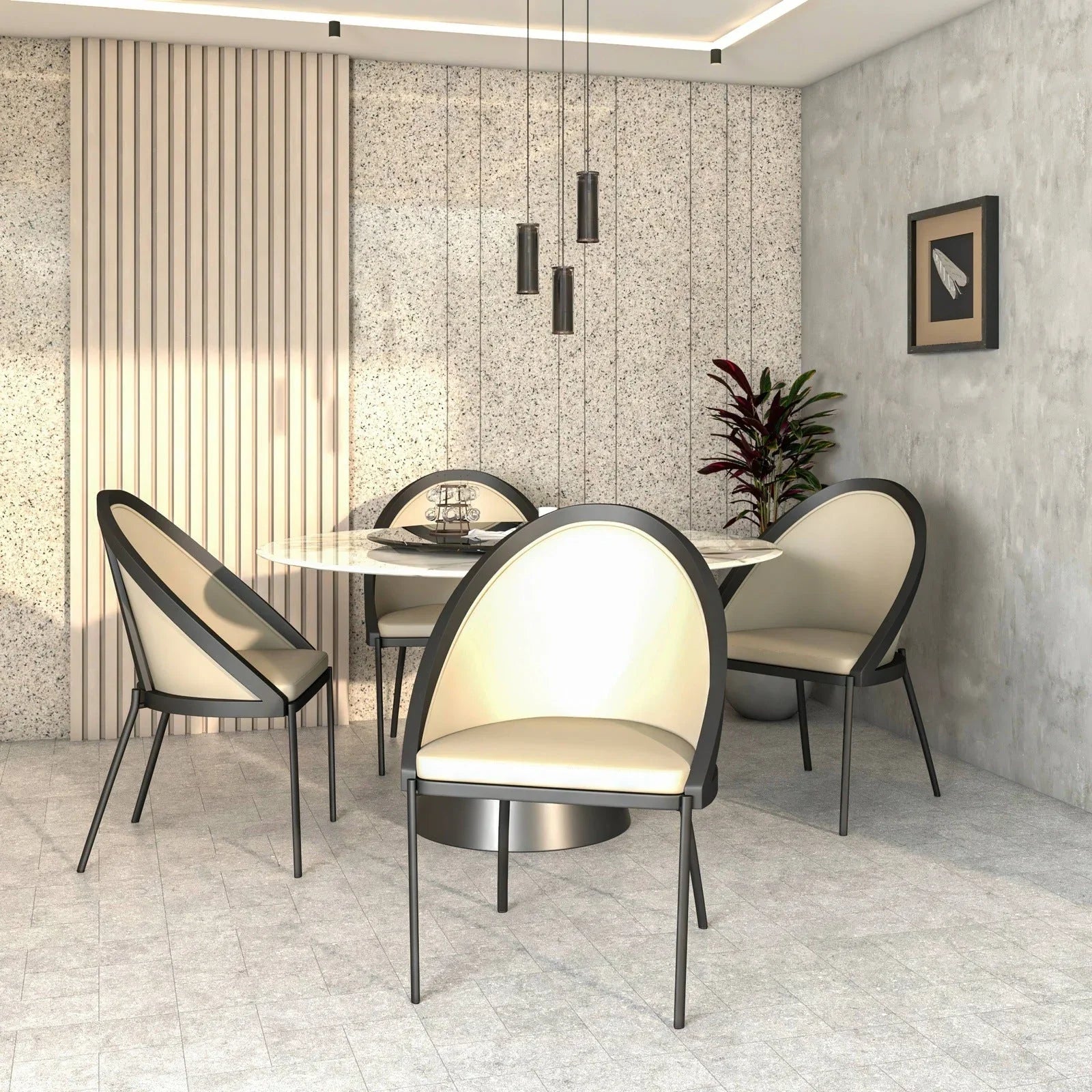 Urbane Dining Chair with Vinyl Fabric Seat and Wicker/Vinyl Backrest in Black Stainless Steel - Elax Furniture