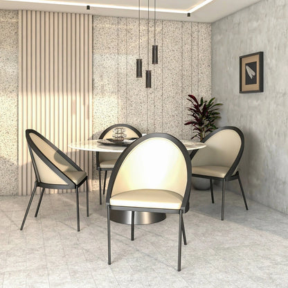 Urbane Dining Chair with Vinyl Fabric Seat and Wicker/Vinyl Backrest in Black Stainless Steel - Elax Furniture