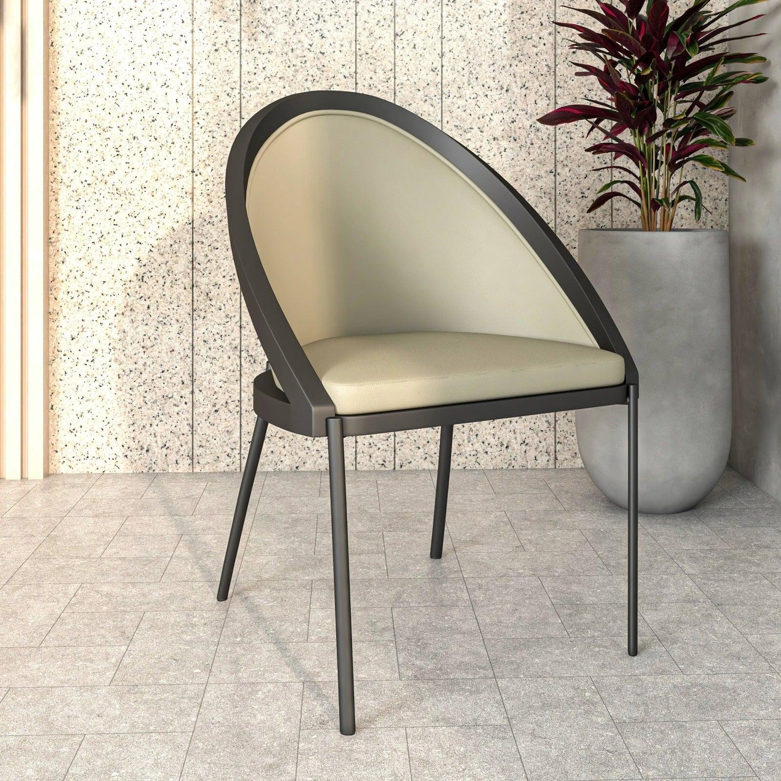 Urbane Dining Chair with Vinyl Fabric Seat and Wicker/Vinyl Backrest in Black Stainless Steel - Elax Furniture