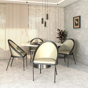 Urbane Dining Chair with Vinyl Fabric Seat and Wicker/Vinyl Backrest in Black Stainless Steel - Elax Furniture