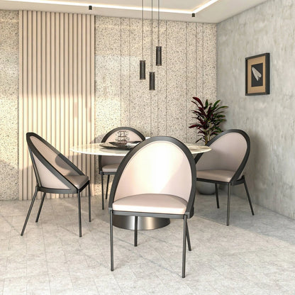 Urbane Dining Chair with Vinyl Fabric Seat and Wicker/Vinyl Backrest in Black Stainless Steel - Elax Furniture