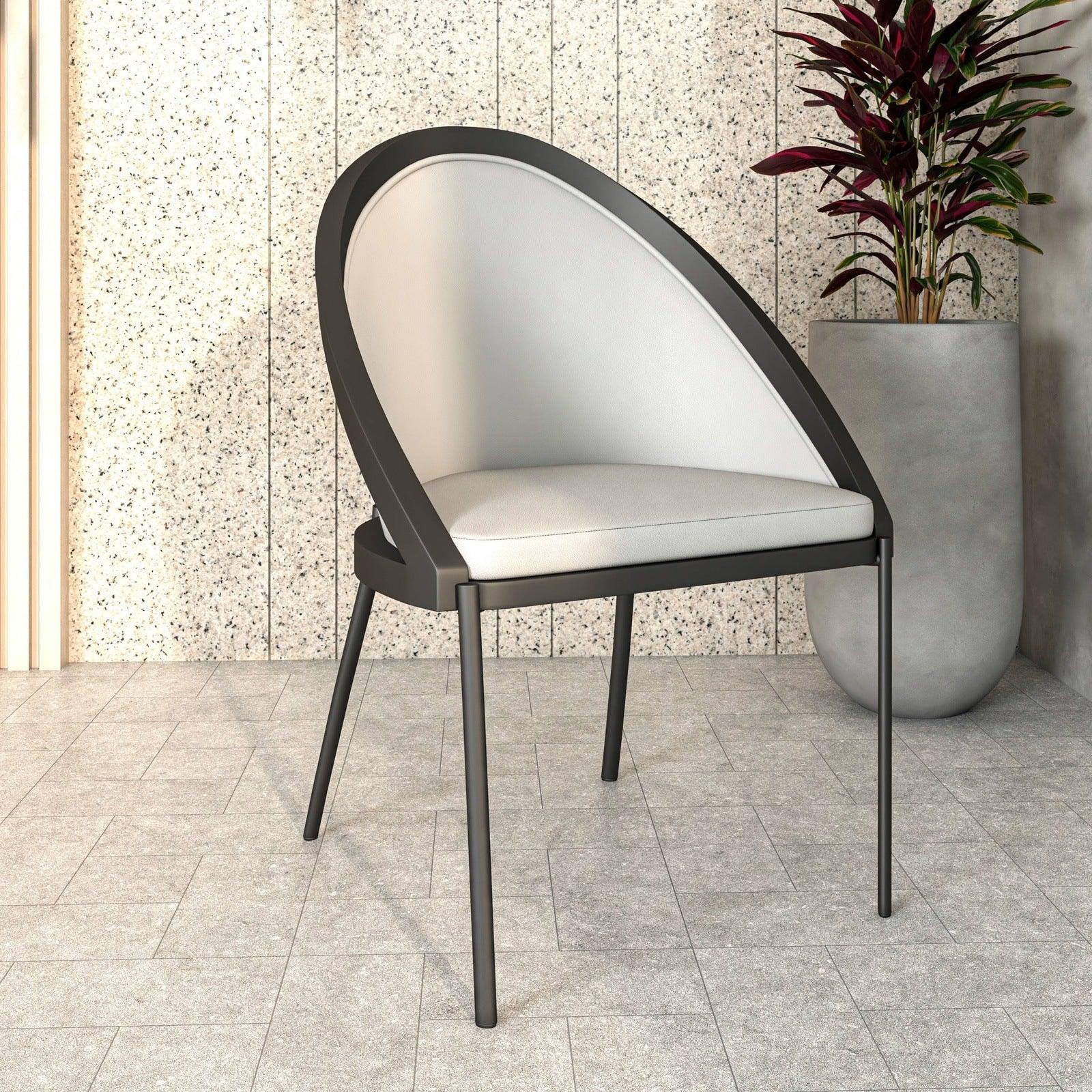 Urbane Dining Chair with Vinyl Fabric Seat and Wicker/Vinyl Backrest in Black Stainless Steel - Elax Furniture