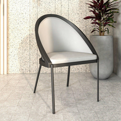 Urbane Dining Chair with Vinyl Fabric Seat and Wicker/Vinyl Backrest in Black Stainless Steel - Elax Furniture