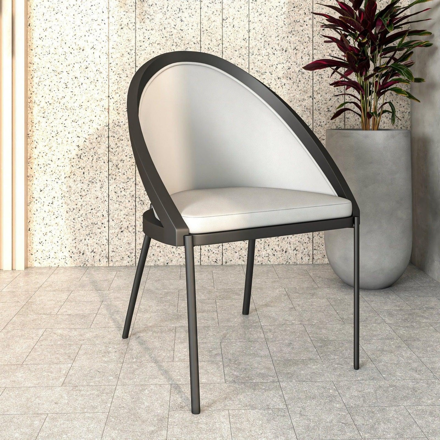 Urbane Dining Chair with Vinyl Fabric Seat and Wicker/Vinyl Backrest in Black Stainless Steel - Elax Furniture