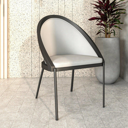Urbane Dining Chair with Vinyl Fabric Seat and Wicker/Vinyl Backrest in Black Stainless Steel - Elax Furniture