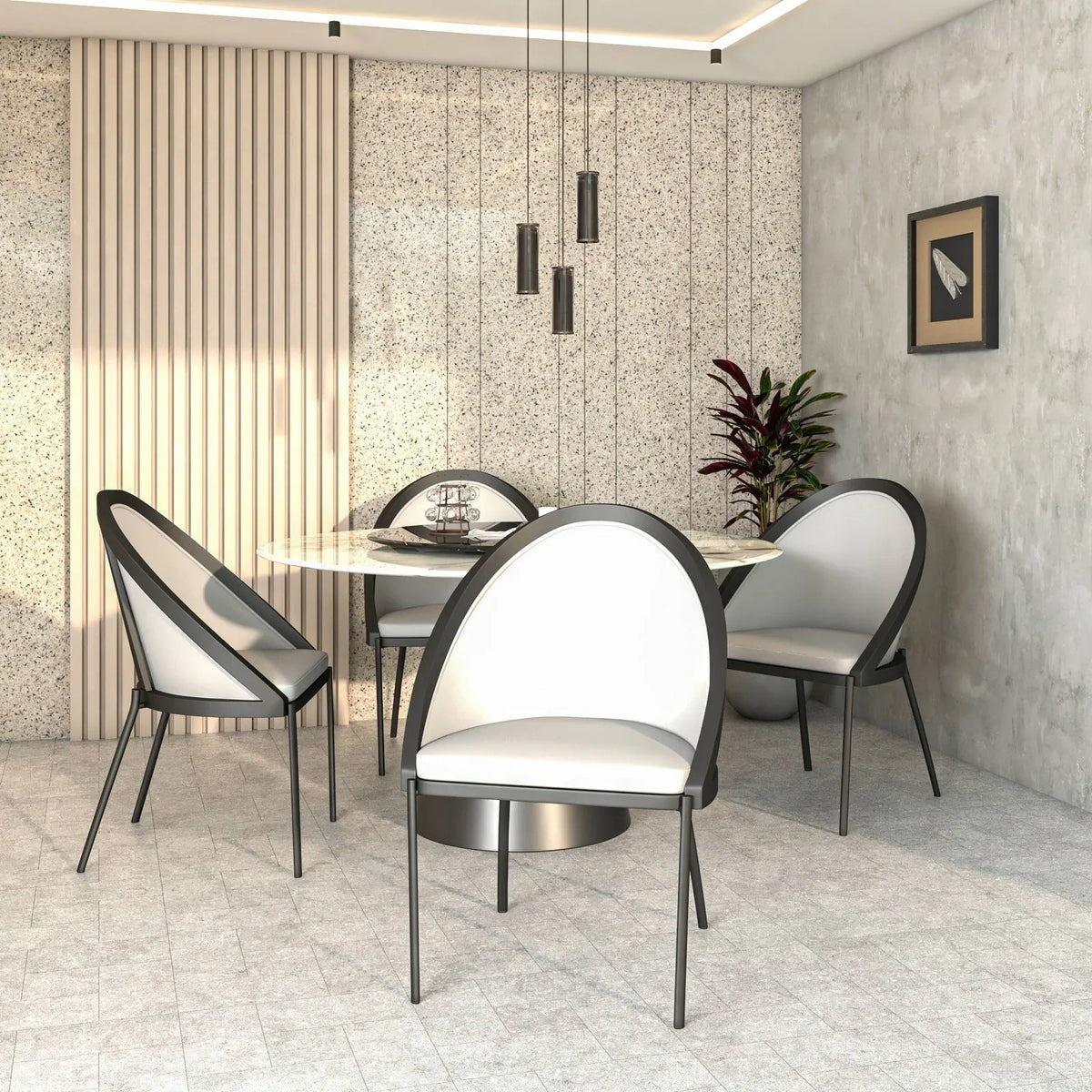 Urbane Dining Chair with Vinyl Fabric Seat and Wicker/Vinyl Backrest in Black Stainless Steel - Elax Furniture