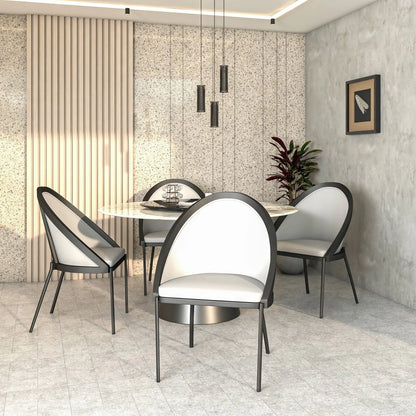 Urbane Dining Chair with Vinyl Fabric Seat and Wicker/Vinyl Backrest in Black Stainless Steel - Elax Furniture