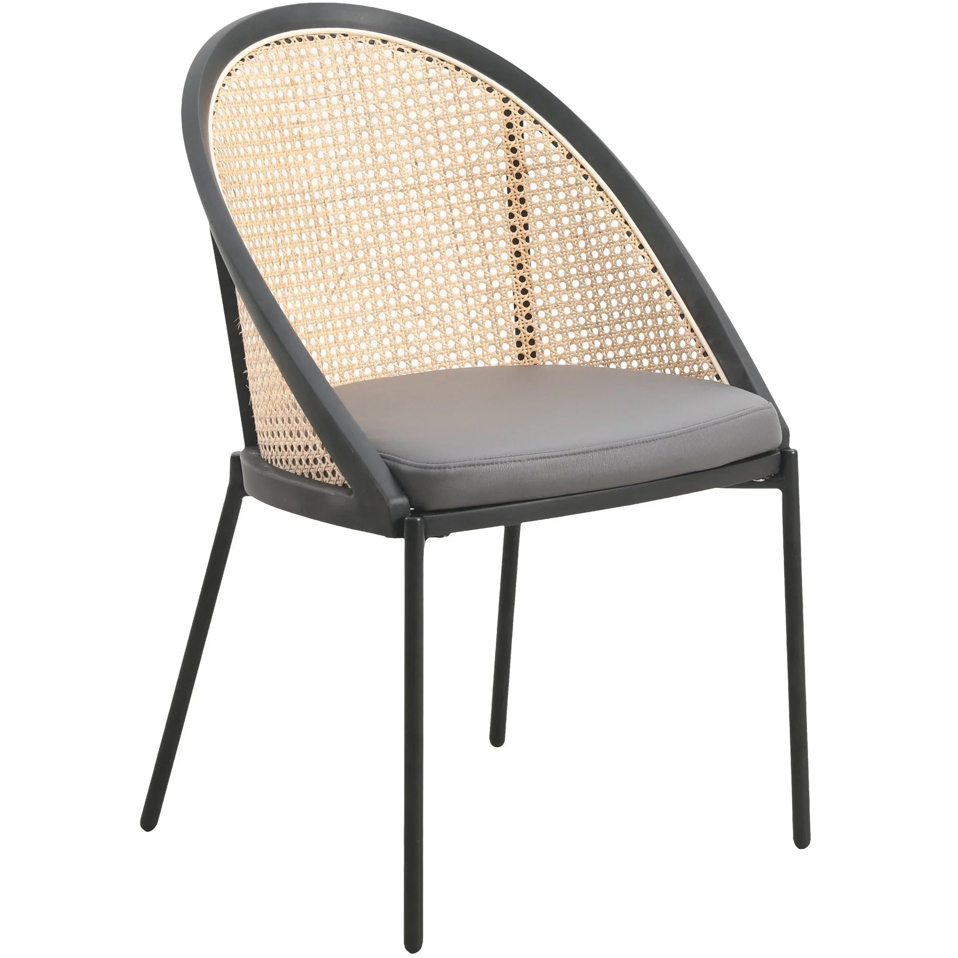 Urbane Dining Chair with Vinyl Fabric Seat and Wicker/Vinyl Backrest in Black Stainless Steel - Elax Furniture