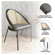 Urbane Dining Chair with Vinyl Fabric Seat and Wicker/Vinyl Backrest in Black Stainless Steel - Elax Furniture
