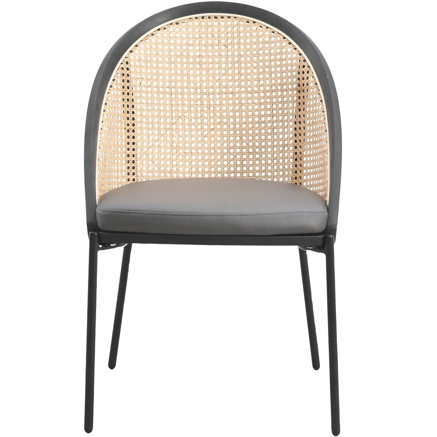 Urbane Dining Chair with Vinyl Fabric Seat and Wicker/Vinyl Backrest in Black Stainless Steel - Elax Furniture