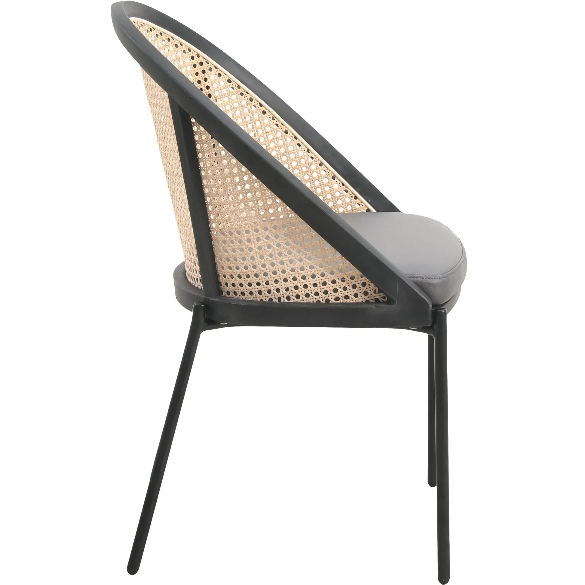 Urbane Dining Chair with Vinyl Fabric Seat and Wicker/Vinyl Backrest in Black Stainless Steel - Elax Furniture
