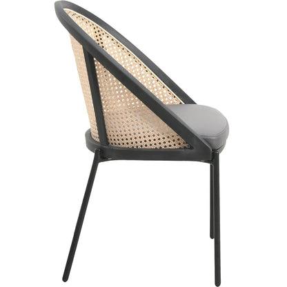 Urbane Dining Chair with Vinyl Fabric Seat and Wicker/Vinyl Backrest in Black Stainless Steel - Elax Furniture
