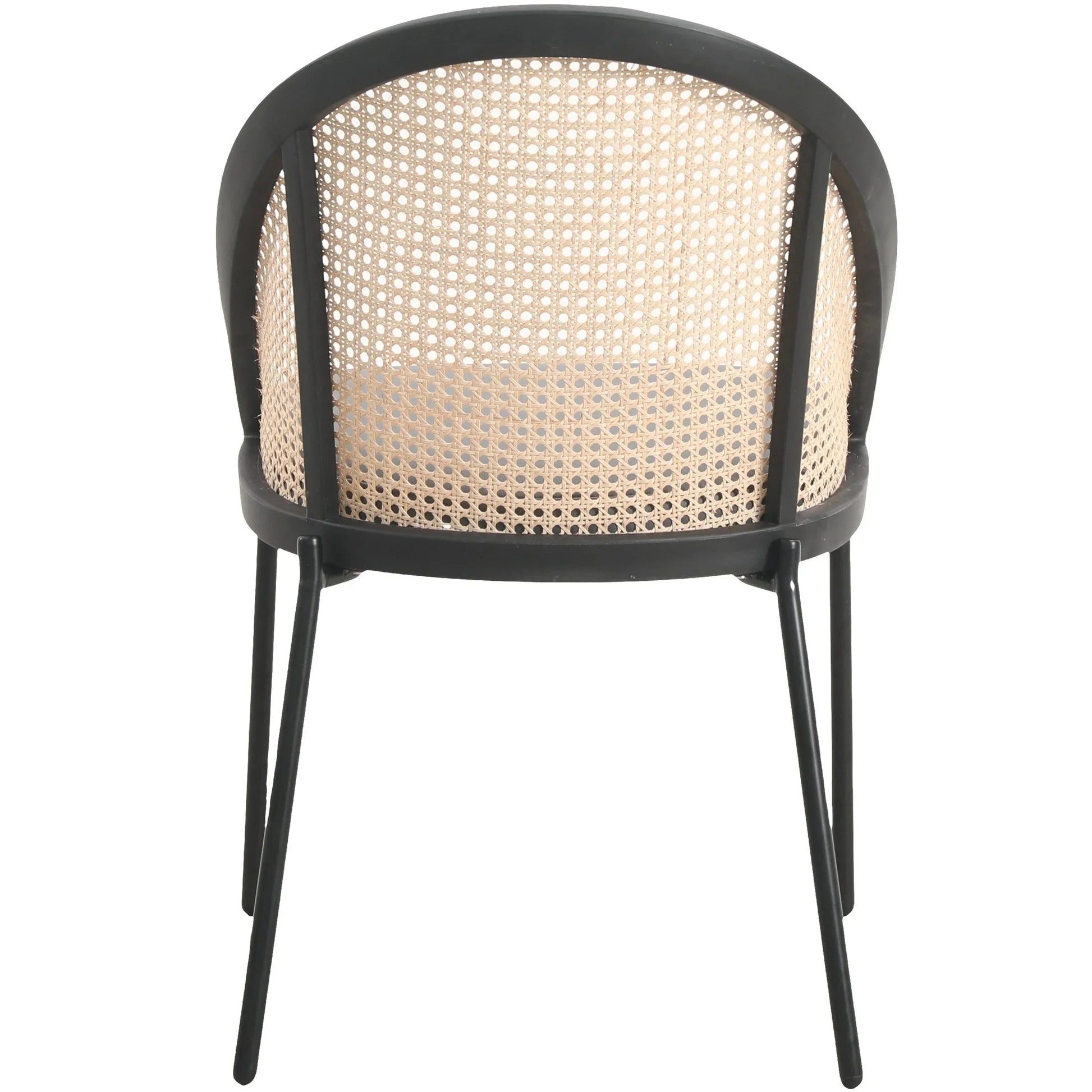 Urbane Dining Chair with Vinyl Fabric Seat and Wicker/Vinyl Backrest in Black Stainless Steel - Elax Furniture