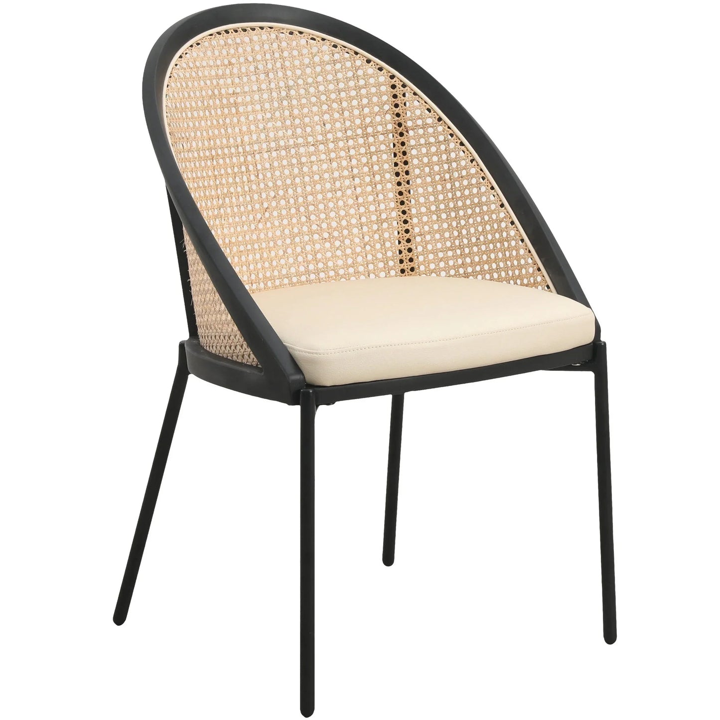 Urbane Dining Chair with Vinyl Fabric Seat and Wicker/Vinyl Backrest in Black Stainless Steel - Elax Furniture