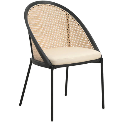 Urbane Dining Chair with Vinyl Fabric Seat and Wicker/Vinyl Backrest in Black Stainless Steel - Elax Furniture