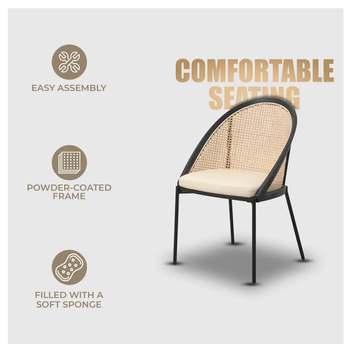 Urbane Dining Chair with Vinyl Fabric Seat and Wicker/Vinyl Backrest in Black Stainless Steel - Elax Furniture