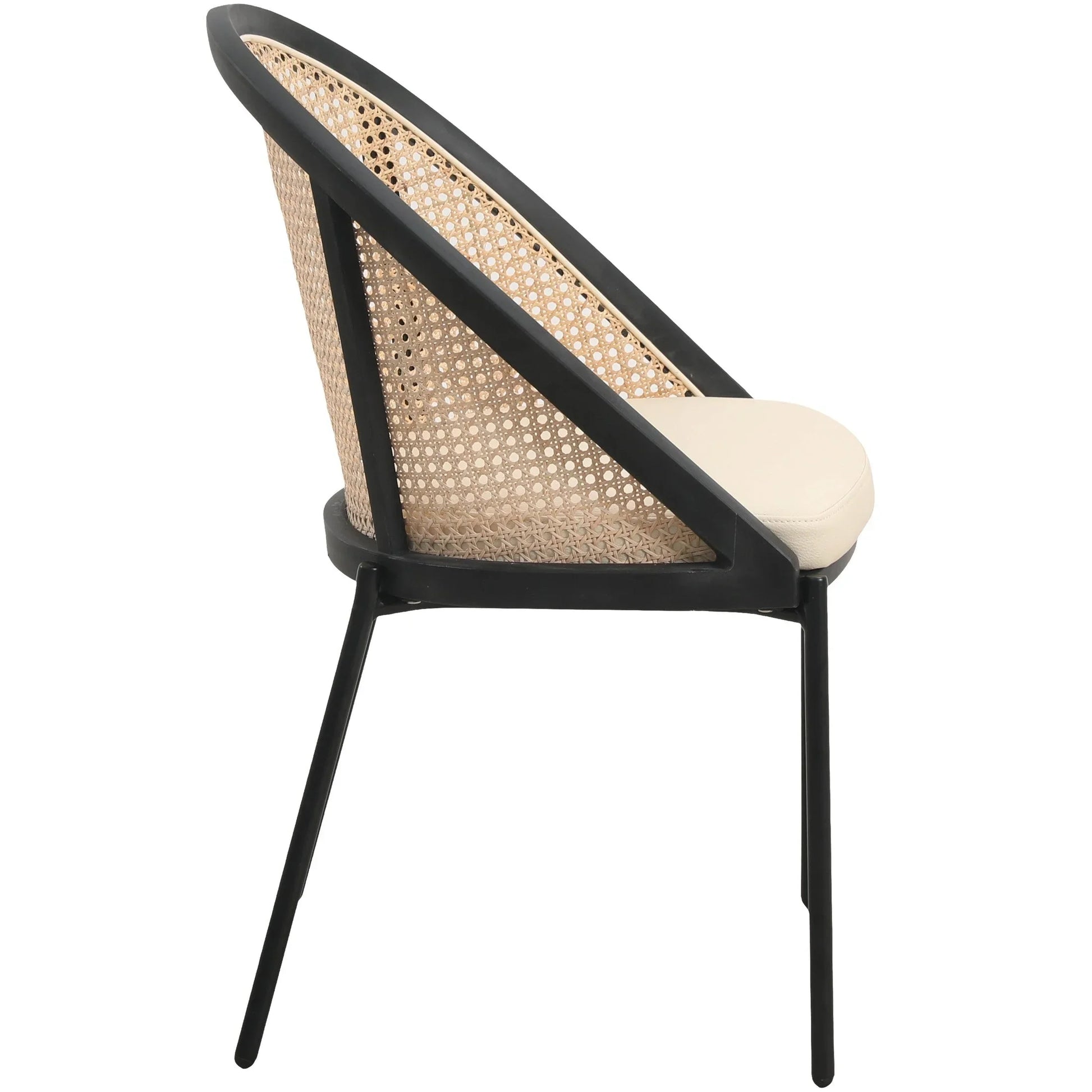 Urbane Dining Chair with Vinyl Fabric Seat and Wicker/Vinyl Backrest in Black Stainless Steel - Elax Furniture
