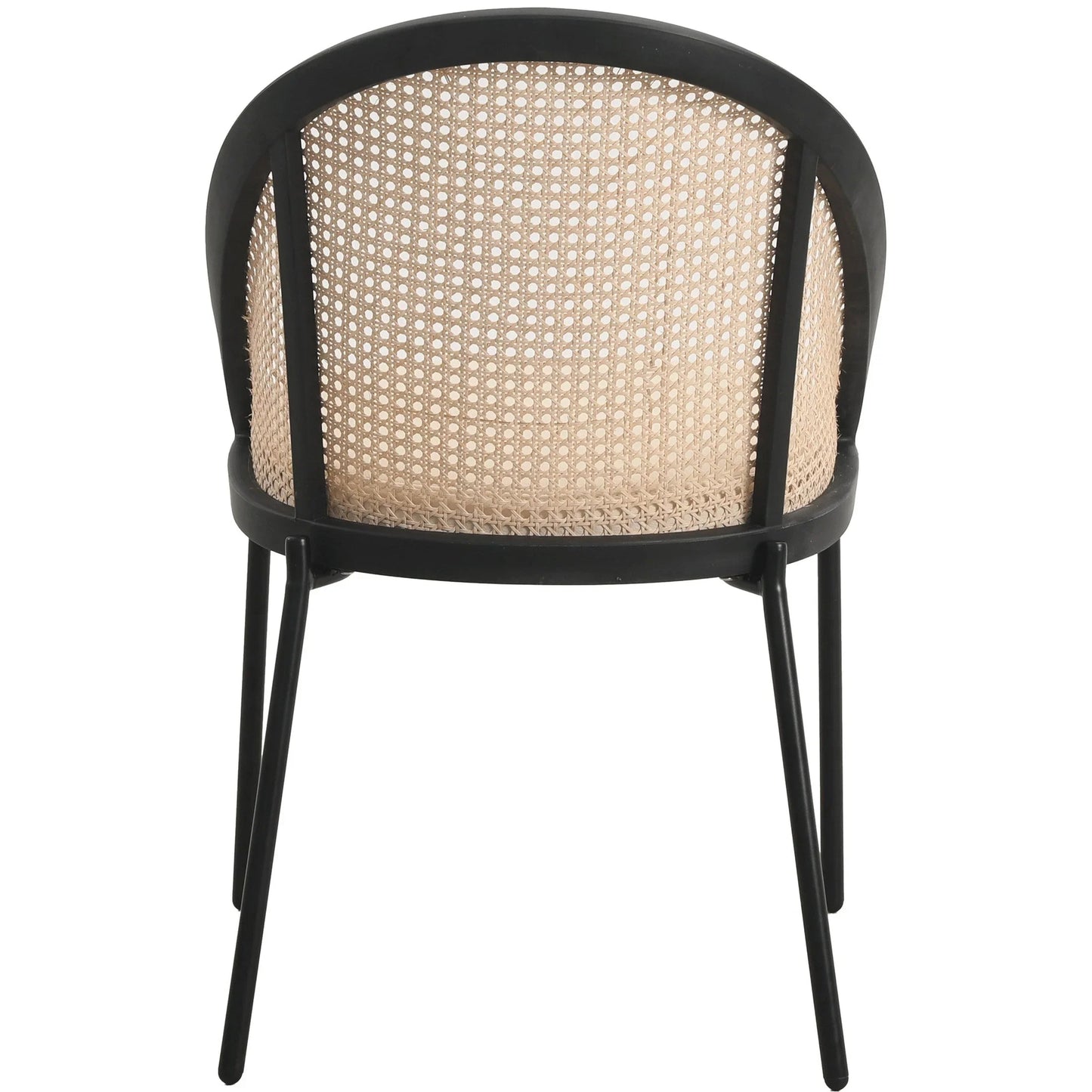 Urbane Dining Chair with Vinyl Fabric Seat and Wicker/Vinyl Backrest in Black Stainless Steel - Elax Furniture