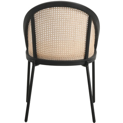 Urbane Dining Chair with Vinyl Fabric Seat and Wicker/Vinyl Backrest in Black Stainless Steel - Elax Furniture
