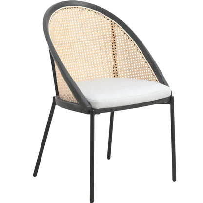 Urbane Dining Chair with Vinyl Fabric Seat and Wicker/Vinyl Backrest in Black Stainless Steel - Elax Furniture