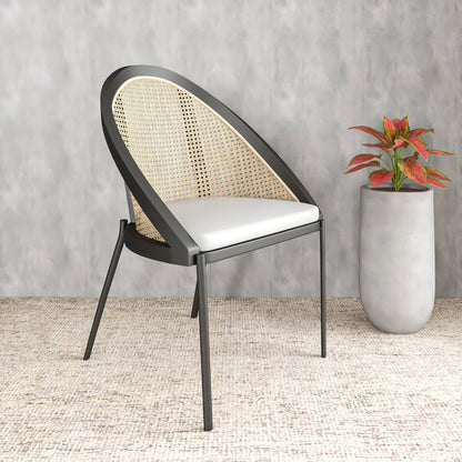 Urbane Dining Chair with Vinyl Fabric Seat and Wicker/Vinyl Backrest in Black Stainless Steel - Elax Furniture