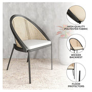 Urbane Dining Chair with Vinyl Fabric Seat and Wicker/Vinyl Backrest in Black Stainless Steel - Elax Furniture
