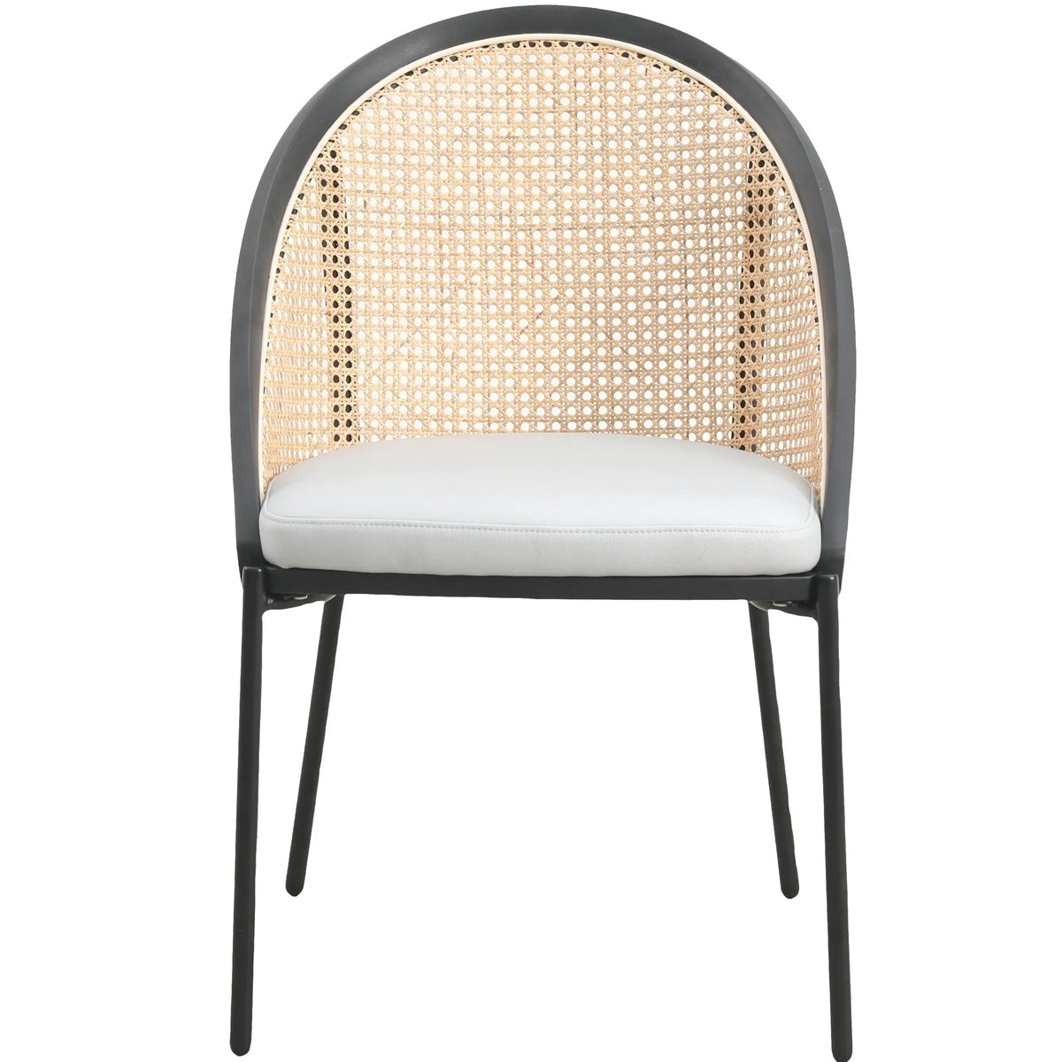 Urbane Dining Chair with Vinyl Fabric Seat and Wicker/Vinyl Backrest in Black Stainless Steel - Elax Furniture