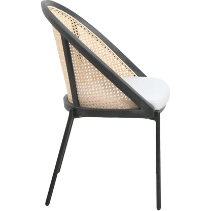 Urbane Dining Chair with Vinyl Fabric Seat and Wicker/Vinyl Backrest in Black Stainless Steel - Elax Furniture