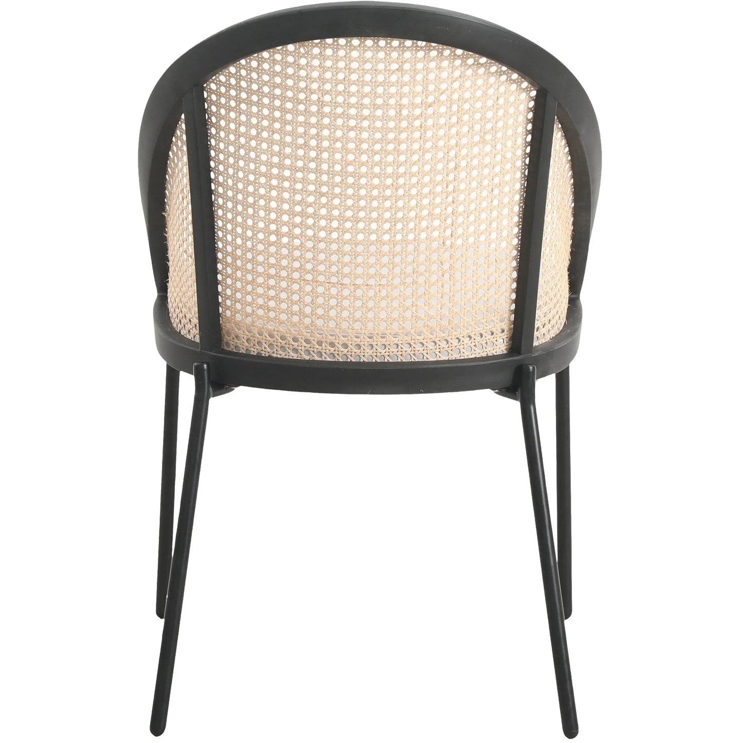 Urbane Dining Chair with Vinyl Fabric Seat and Wicker/Vinyl Backrest in Black Stainless Steel - Elax Furniture