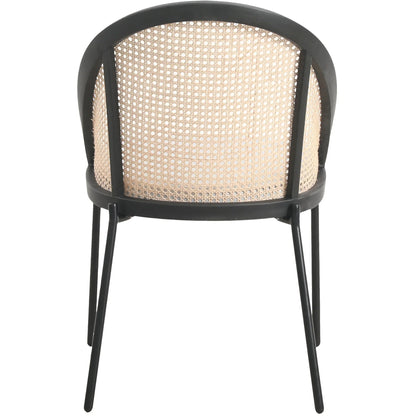 Urbane Dining Chair with Vinyl Fabric Seat and Wicker/Vinyl Backrest in Black Stainless Steel - Elax Furniture