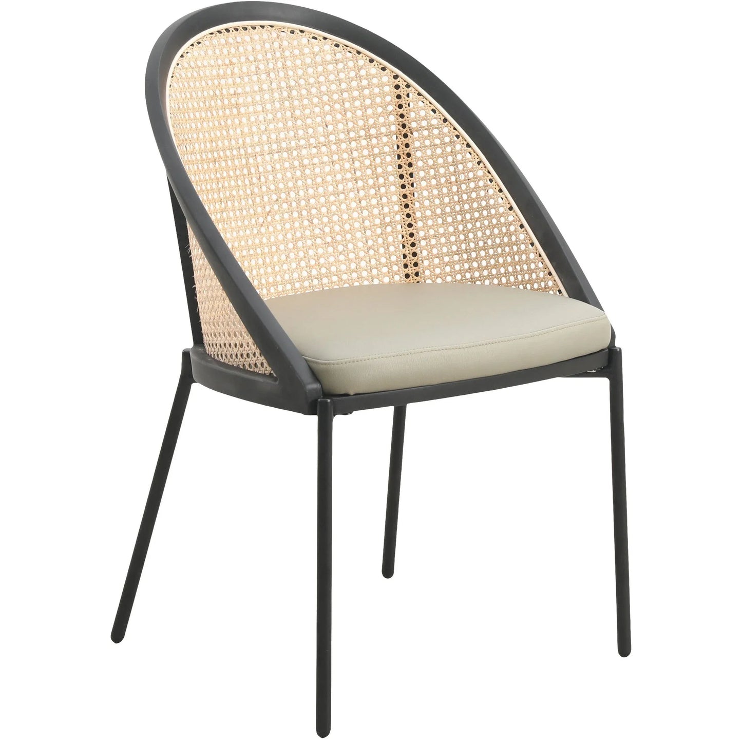Urbane Dining Chair with Vinyl Fabric Seat and Wicker/Vinyl Backrest in Black Stainless Steel - Elax Furniture