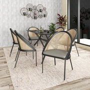 Urbane Dining Chair with Vinyl Fabric Seat and Wicker/Vinyl Backrest in Black Stainless Steel - Elax Furniture