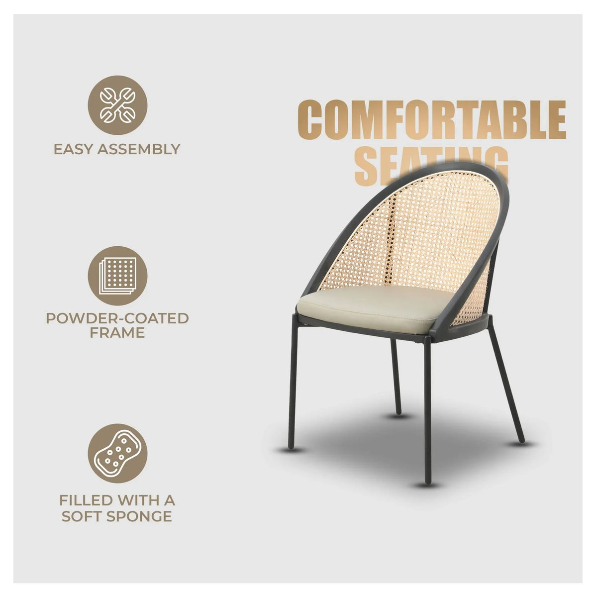 Urbane Dining Chair with Vinyl Fabric Seat and Wicker/Vinyl Backrest in Black Stainless Steel - Elax Furniture