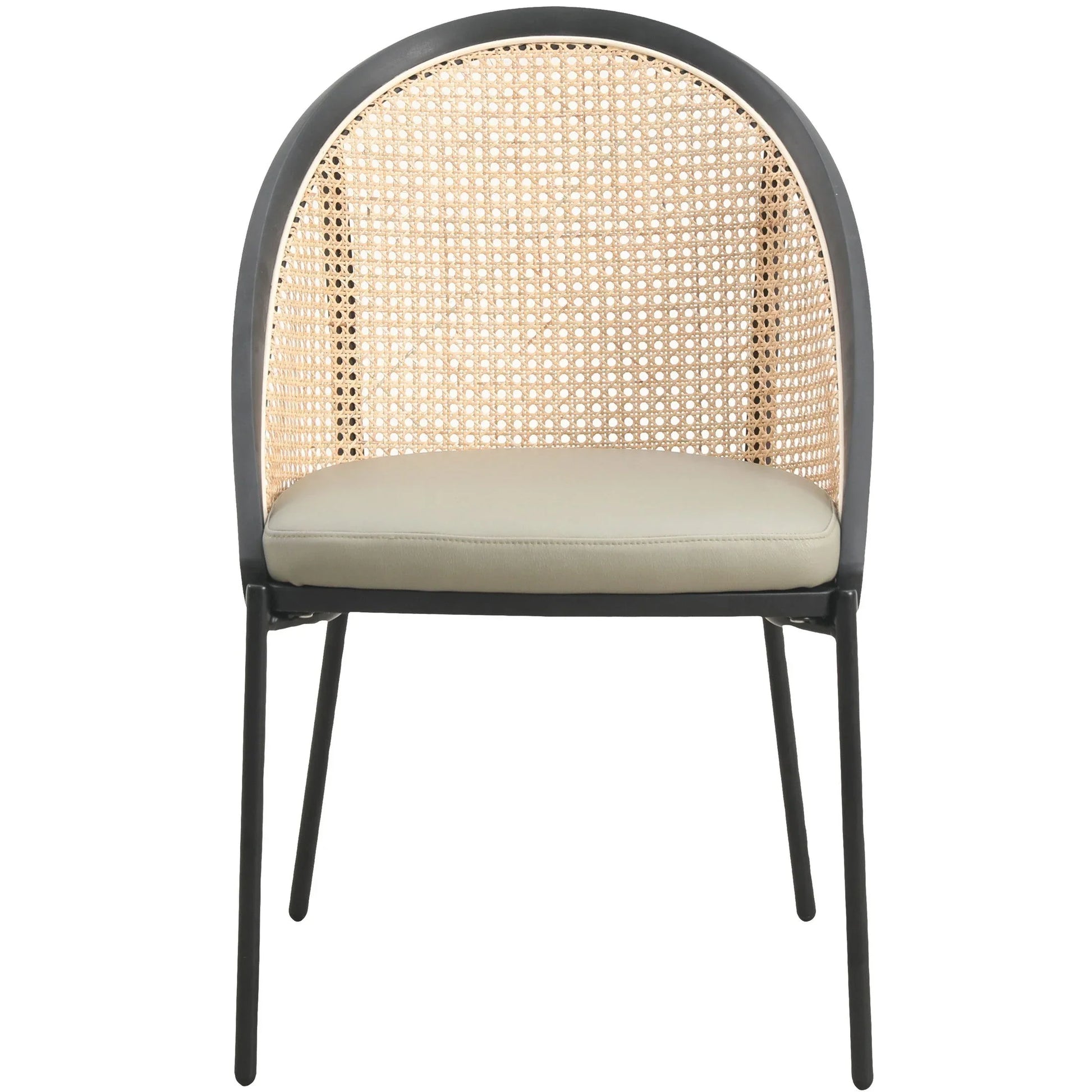 Urbane Dining Chair with Vinyl Fabric Seat and Wicker/Vinyl Backrest in Black Stainless Steel - Elax Furniture