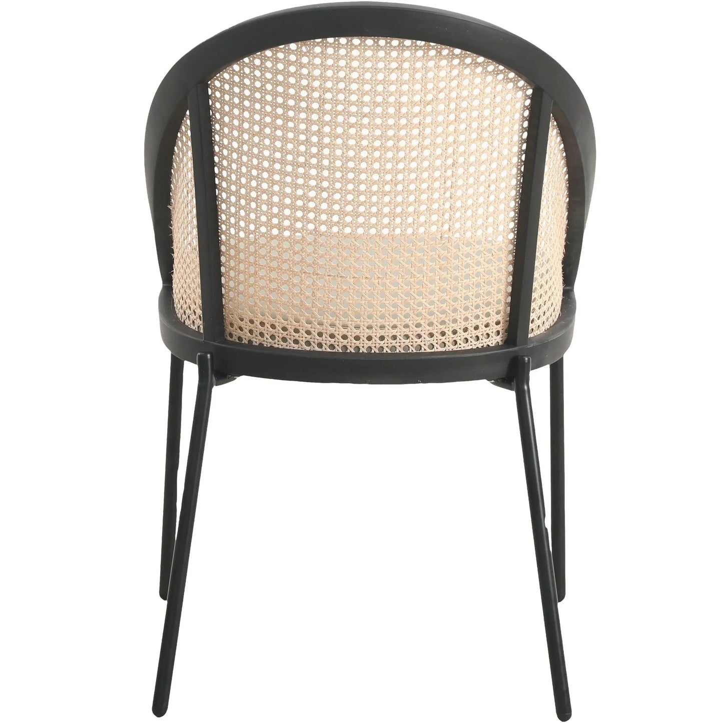 Urbane Dining Chair with Vinyl Fabric Seat and Wicker/Vinyl Backrest in Black Stainless Steel - Elax Furniture