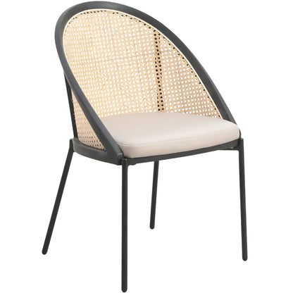 Urbane Dining Chair with Vinyl Fabric Seat and Wicker/Vinyl Backrest in Black Stainless Steel - Elax Furniture