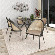 Urbane Dining Chair with Vinyl Fabric Seat and Wicker/Vinyl Backrest in Black Stainless Steel - Elax Furniture
