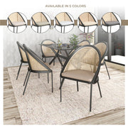 Urbane Dining Chair with Vinyl Fabric Seat and Wicker/Vinyl Backrest in Black Stainless Steel - Elax Furniture