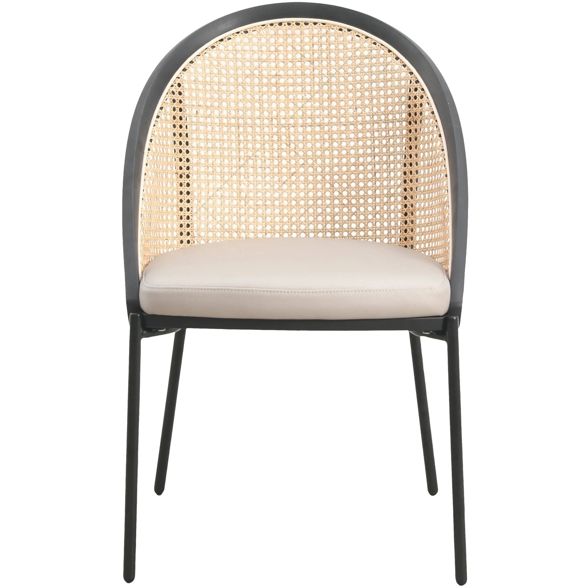 Urbane Dining Chair with Vinyl Fabric Seat and Wicker/Vinyl Backrest in Black Stainless Steel - Elax Furniture