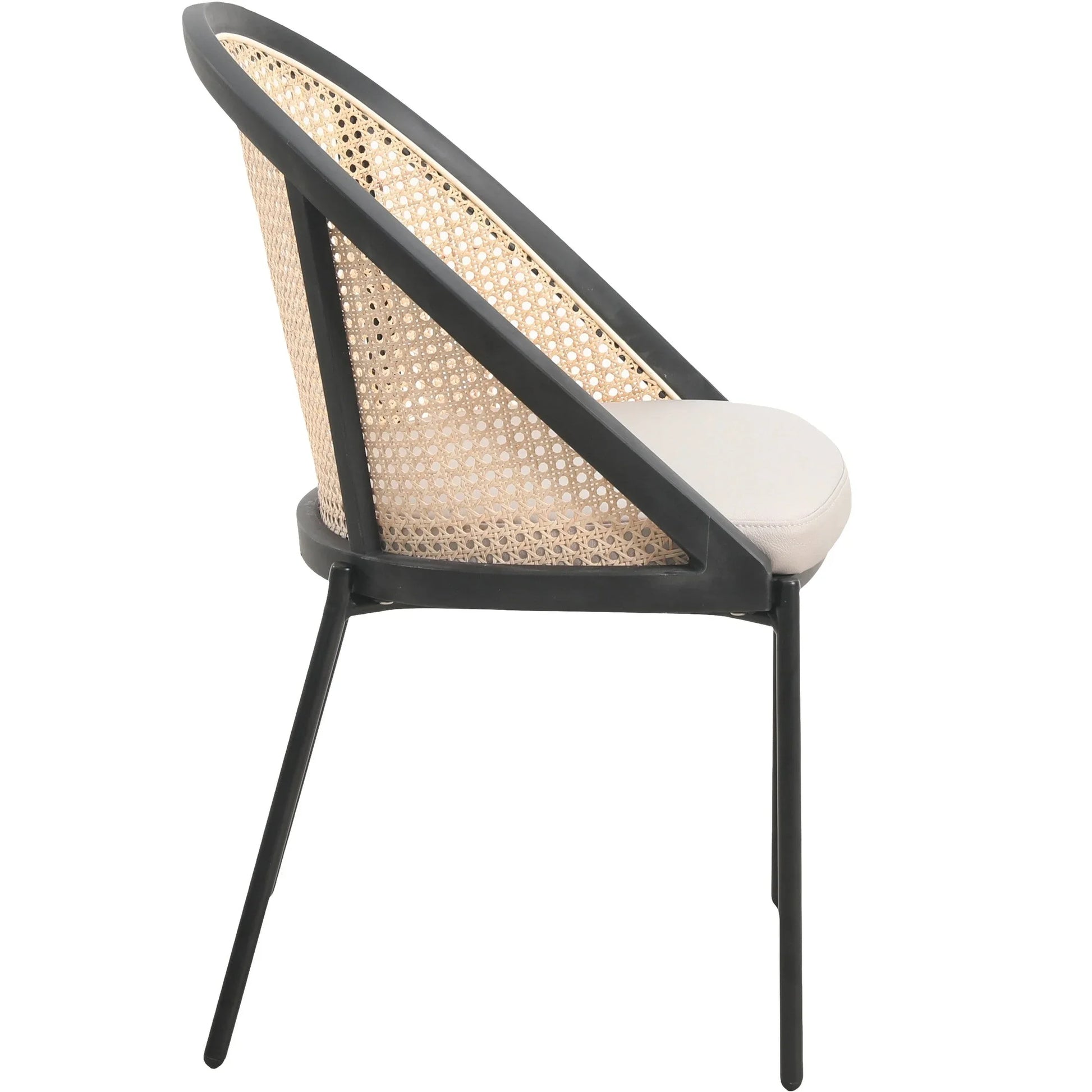 Urbane Dining Chair with Vinyl Fabric Seat and Wicker/Vinyl Backrest in Black Stainless Steel - Elax Furniture