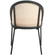 Urbane Dining Chair with Vinyl Fabric Seat and Wicker/Vinyl Backrest in Black Stainless Steel - Elax Furniture