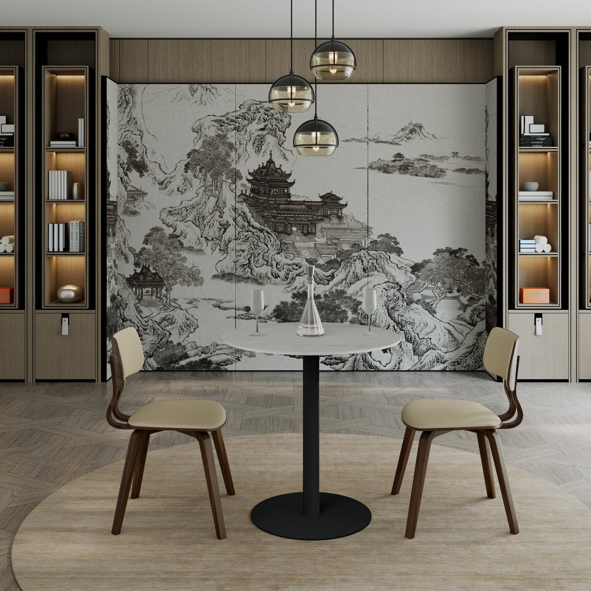 Vail Collection Dining Table Black Base With 27"/36" Round Black MDF Wood/Sintered Stone Top 27 Inches White Stone Dining Table Leisuremod