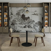 Vail Collection Dining Table Black Base With 27"/36" Round Black MDF Wood/Sintered Stone Top 27 Inches White Stone Dining Table Leisuremod