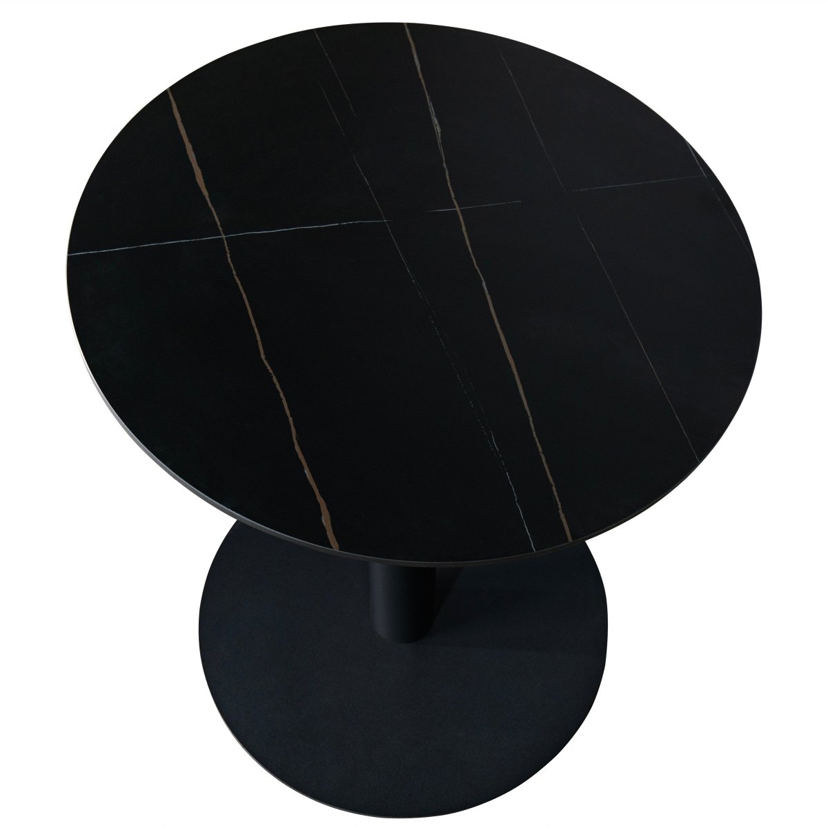Vail Collection Dining Table Black Base With 27"/36" Round Black MDF Wood/Sintered Stone Top Black Stone Dining Table Leisuremod