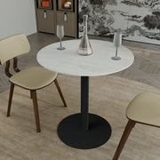 Vail Collection Dining Table Black Base With 27"/36" Round Black MDF Wood/Sintered Stone Top 36 Inches White Stone Dining Table Leisuremod