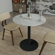 Vail Collection Dining Table Black Base With 27"/36" Round Black MDF Wood/Sintered Stone Top 27 Inches Grey Stone Dining Table Leisuremod