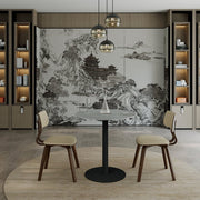 Vail Collection Dining Table Black Base With 27"/36" Round Black MDF Wood/Sintered Stone Top 36 Inches Grey Stone Dining Table Leisuremod