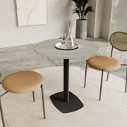 Vail Collection Dining Table Black Rectangle Base With 27"/36" Round Dark Brown MDF Wood/Sintered Stone Top 27 Inches Grey Stone Dining Table Leisuremod