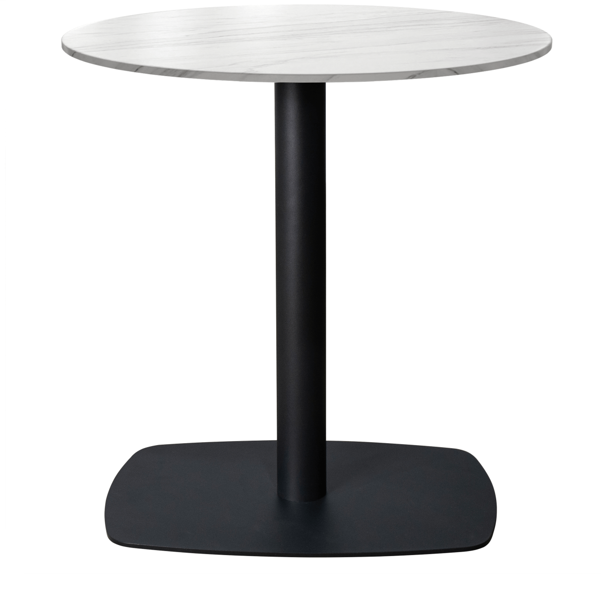 Vail Collection Dining Table Black Rectangle Base With 27"/36" Round Dark Brown MDF Wood/Sintered Stone Top 36 Inches White Stone Dining Table Leisuremod